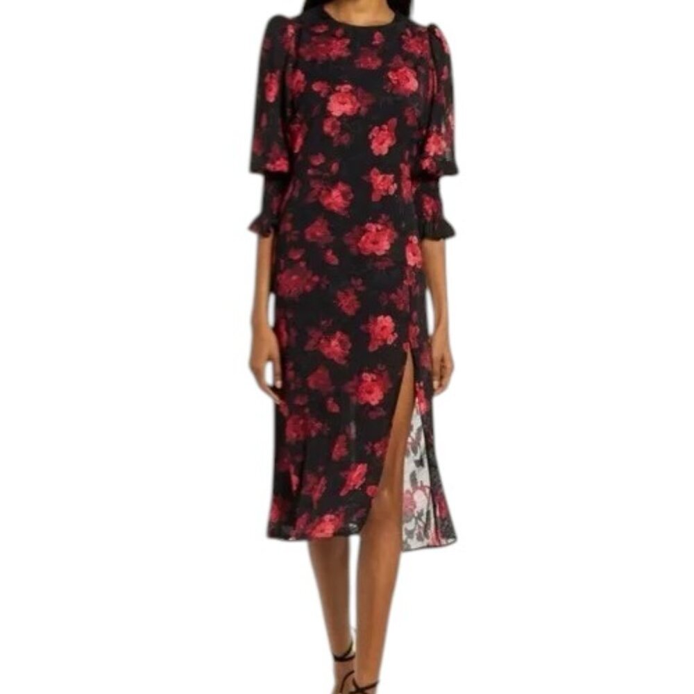Chelsea28 Red Rose Burnout Texture Floral Midi Dress, Size S